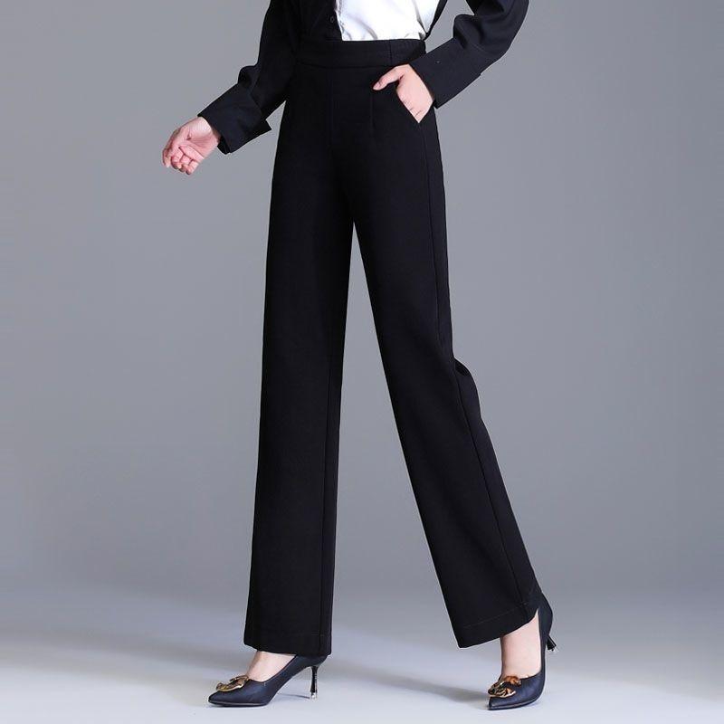 Straight Solid Color Wide Leg Pants Intellectual Korean Spring Summer Pockets Elastic Waist Elegant Fashion New Women's Clothing