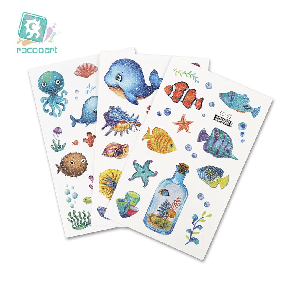2023 Ruikalong Su Geçirmez Parıltılı Deniz Hayvanı Karikatür Dövme Çıkartmaları Çocuklar İçin