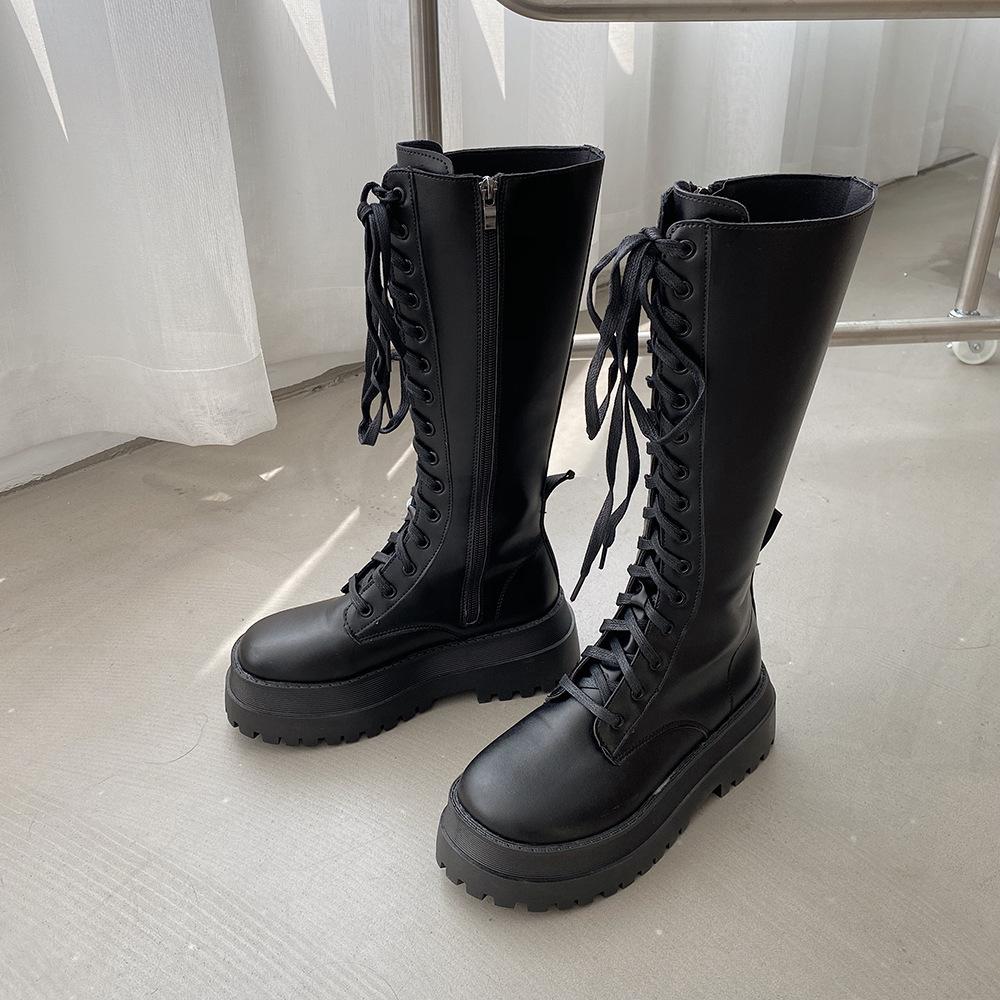 ins Korean version of Martin boots thick-soled thin lace-up high boots long knight boots women's 2021 spring new boots