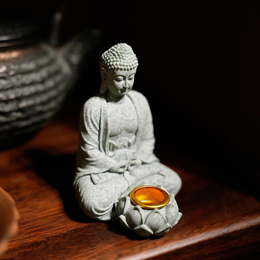 Household aromatherapy decorations new Chinese new ornaments living room Zen tea desktop crafts small sitting Buddha sculpture