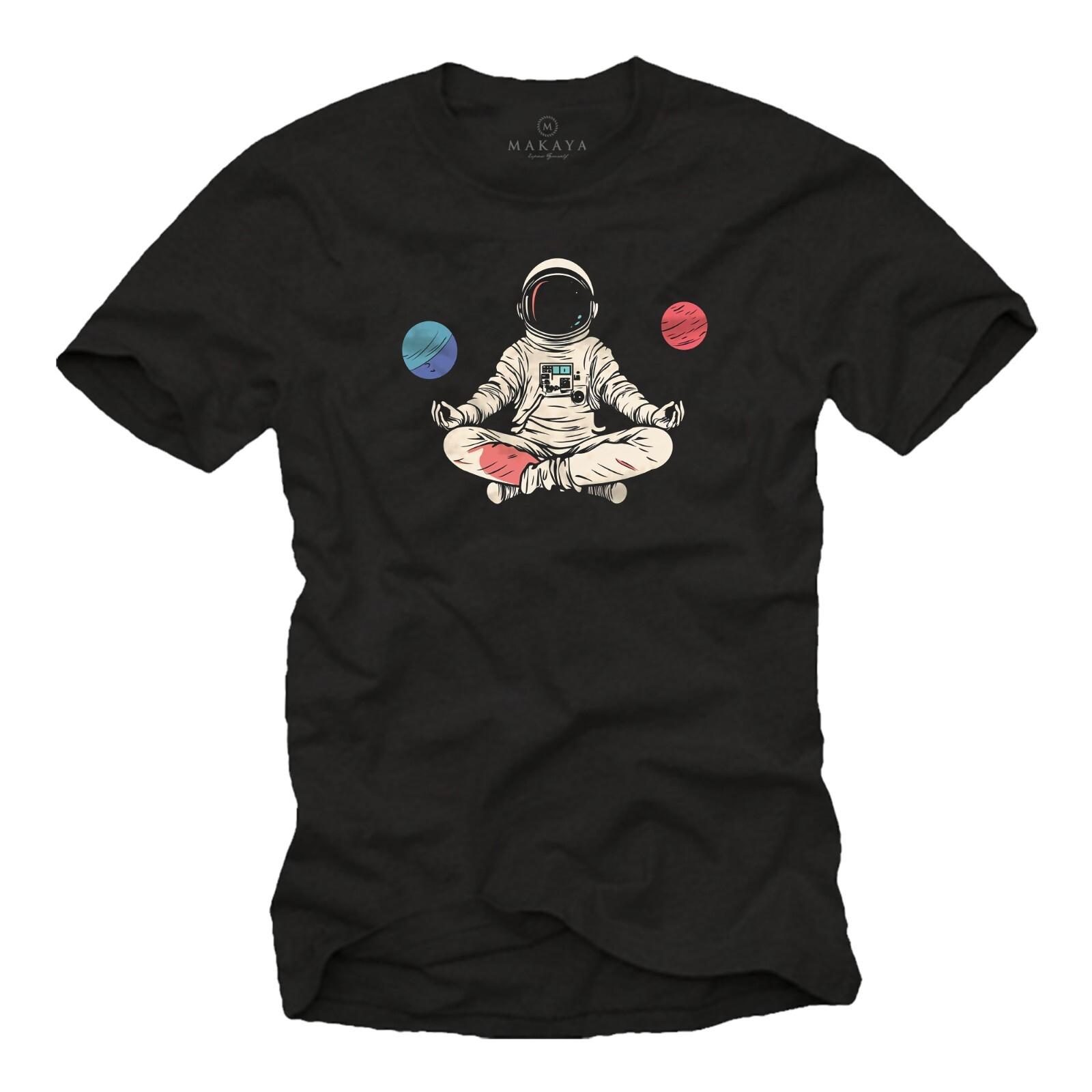Astronaut with Planets Space Meditation Mens T-shirt Gamer Gifts Boys XL