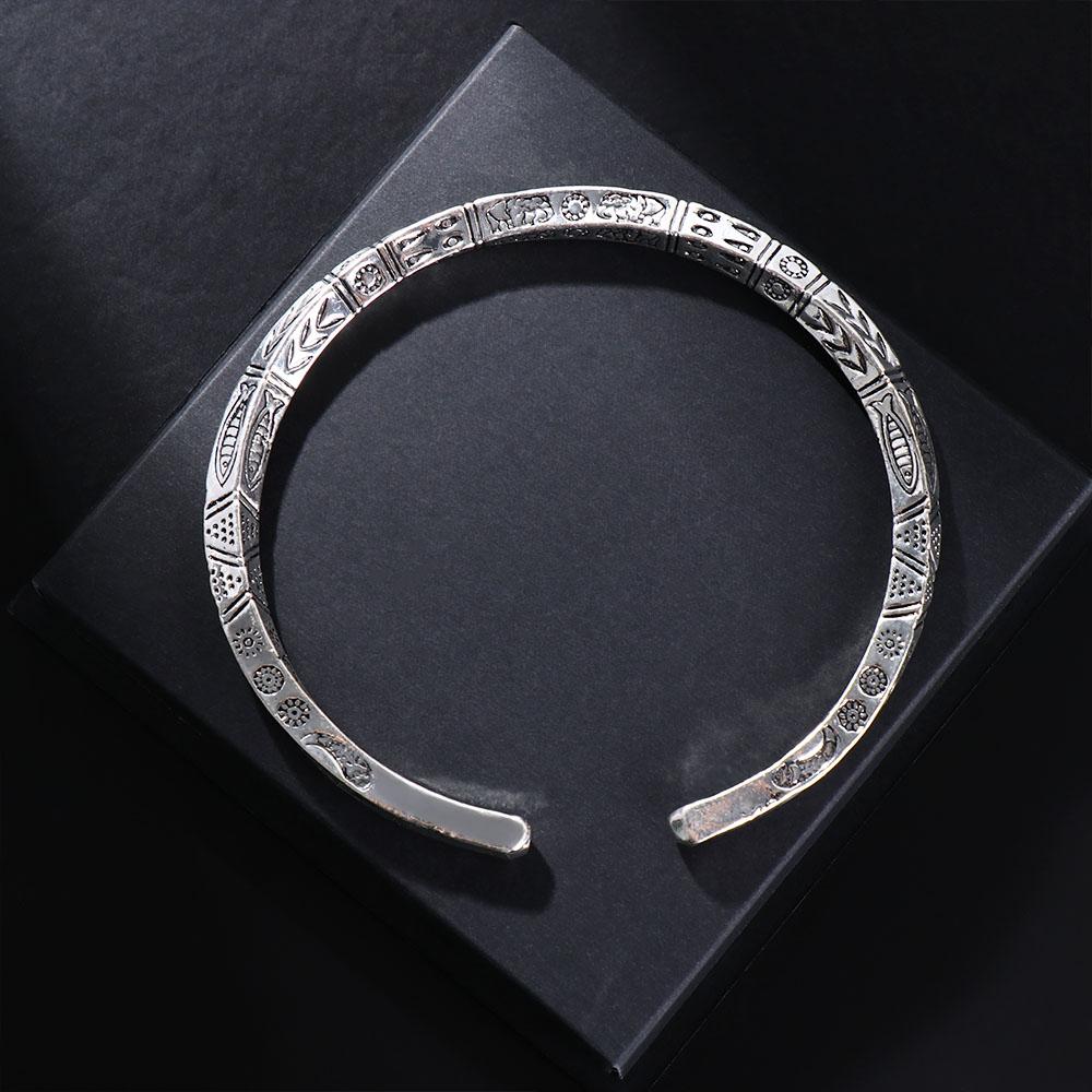 Adjustable Vintage Carved Totem Bracelet Opening Design Silver Color Fish Sleeve Bracelet  Unisex