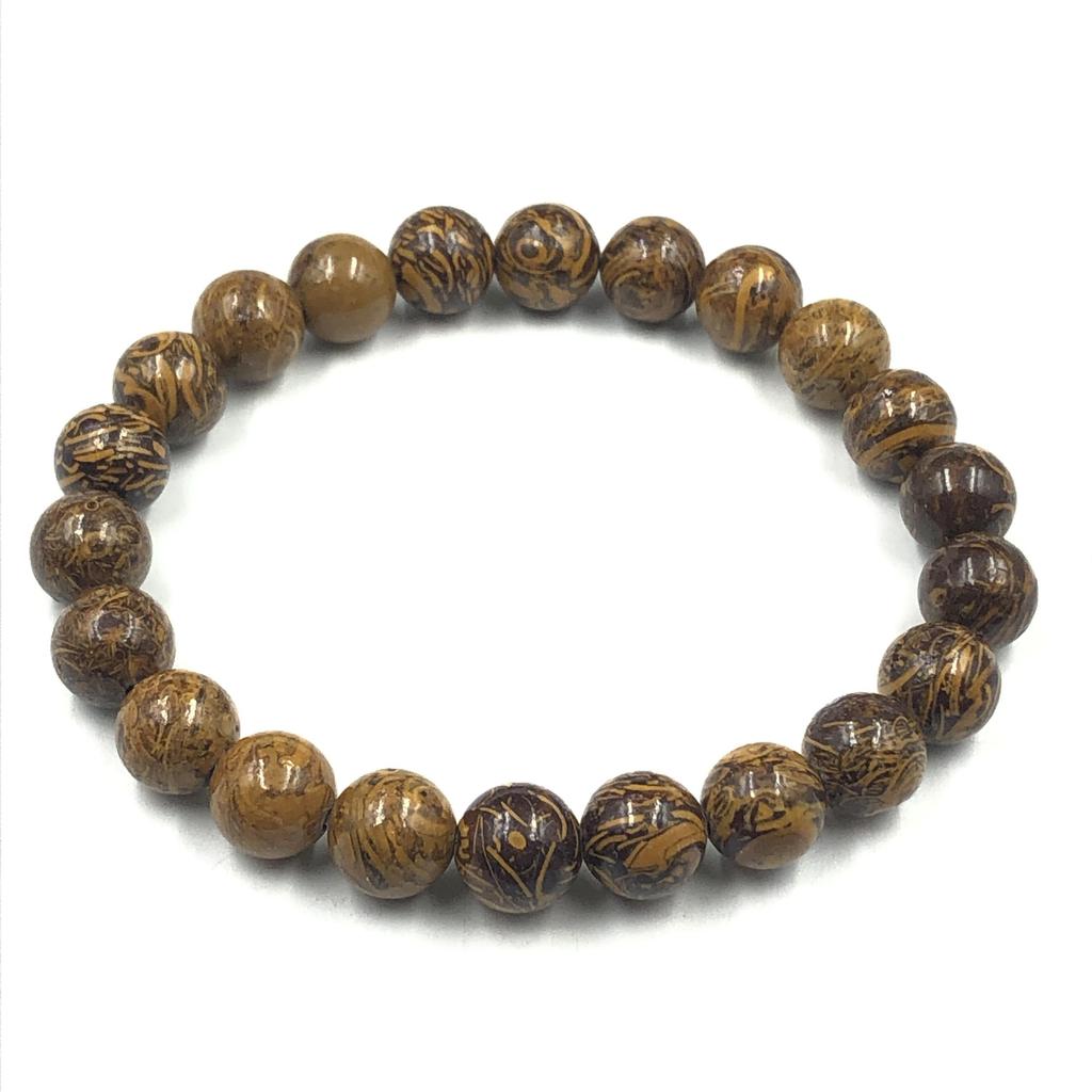 8mm Natural Mariyam Jasper Gemstone Round Beads Unisex Bracelet 7.5" Good-Luck Gift For Birthday RBB-99