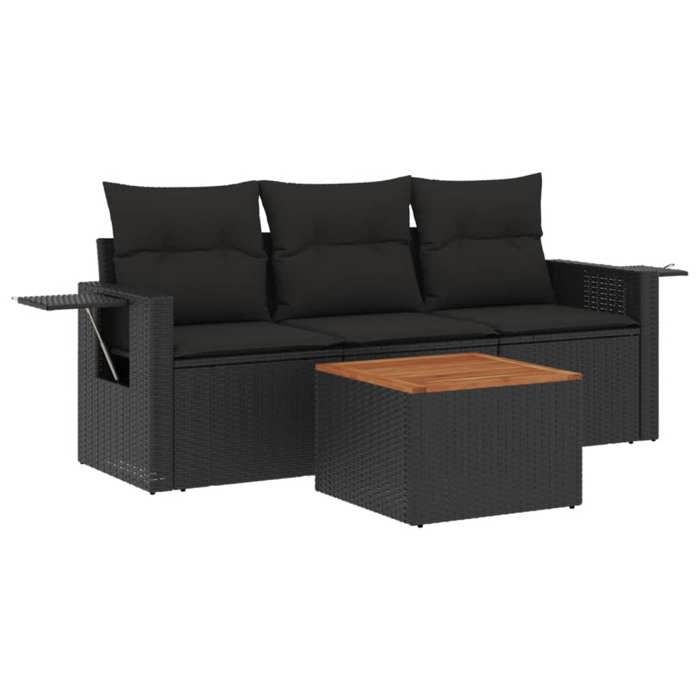 VidaXL Garden Lounge Set with Cushions 4 Pcs, Patio Sofas, Patio Furniture Set, Outdoor Furniture, Black 3224431