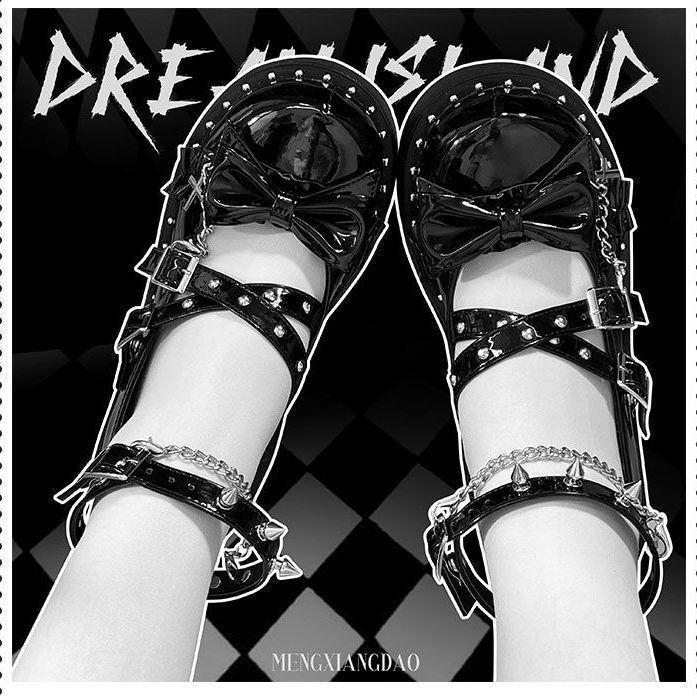 Women's single shoe element chain dark babes rivet jk small leather shoes Mary Jane shoes sweet cool subculture