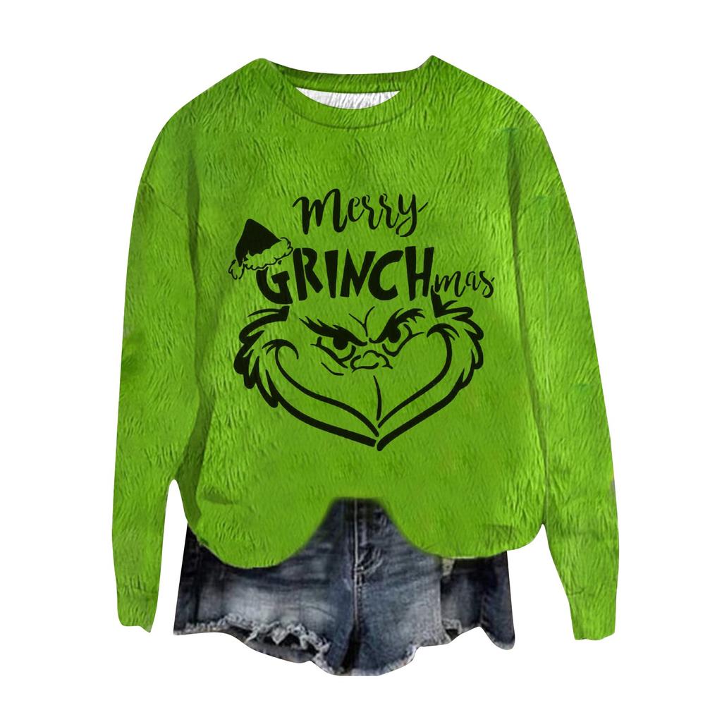 Women's Fashion Round Neck Pullover Long Sleeve Tee Christmas Printed Top