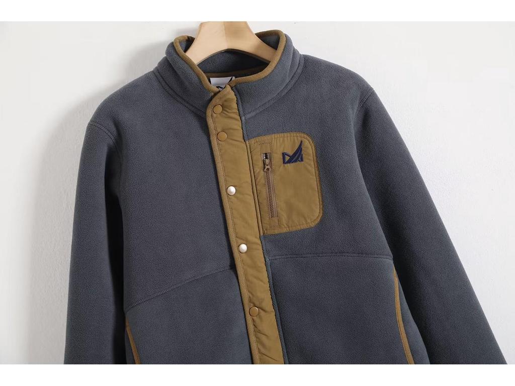 Herren Winter Patchwork Stehkragen Fleece Sweatshirt, 600g beidseitig verdickt.