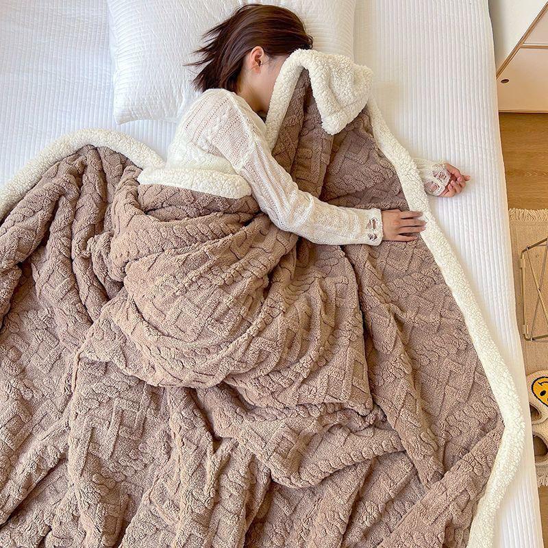 Winter Thickened Lamb Fleece Blanket Nap Office Shawl Air Conditioning Fleece Blanket Coral Fleece Sofa Blanket