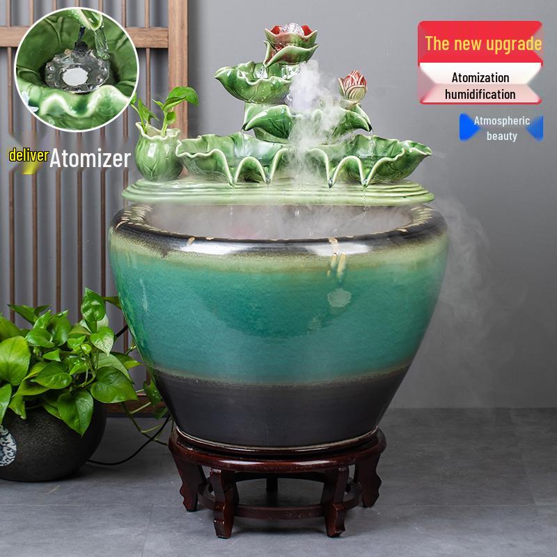 Jingdezhen Goldfish Tank: Floor-Standing Ceramic Water Feature for Balcony, Office, or Living Room.