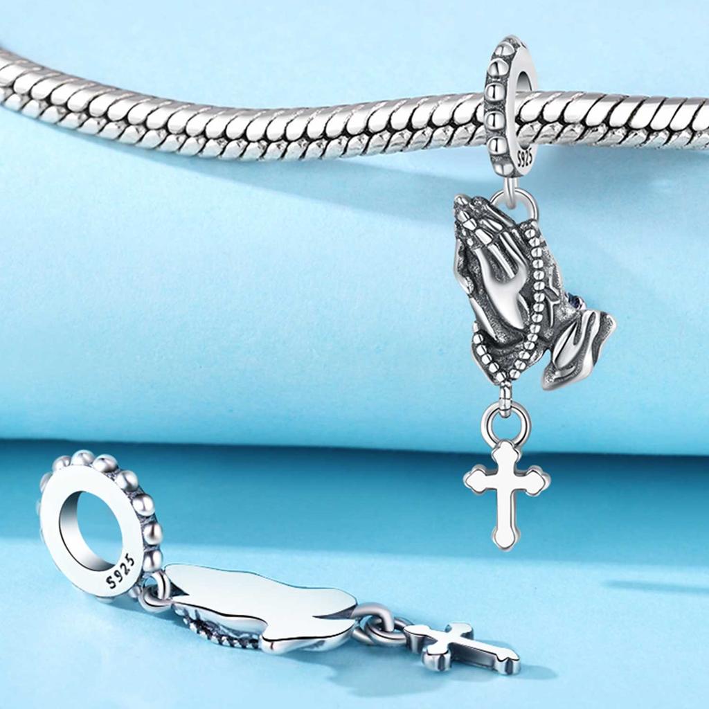 Copper Prayer Hand Pendants Bracelet Charms Fit Women Jewelry Party Beads Diy Fine Gifts Accessories
