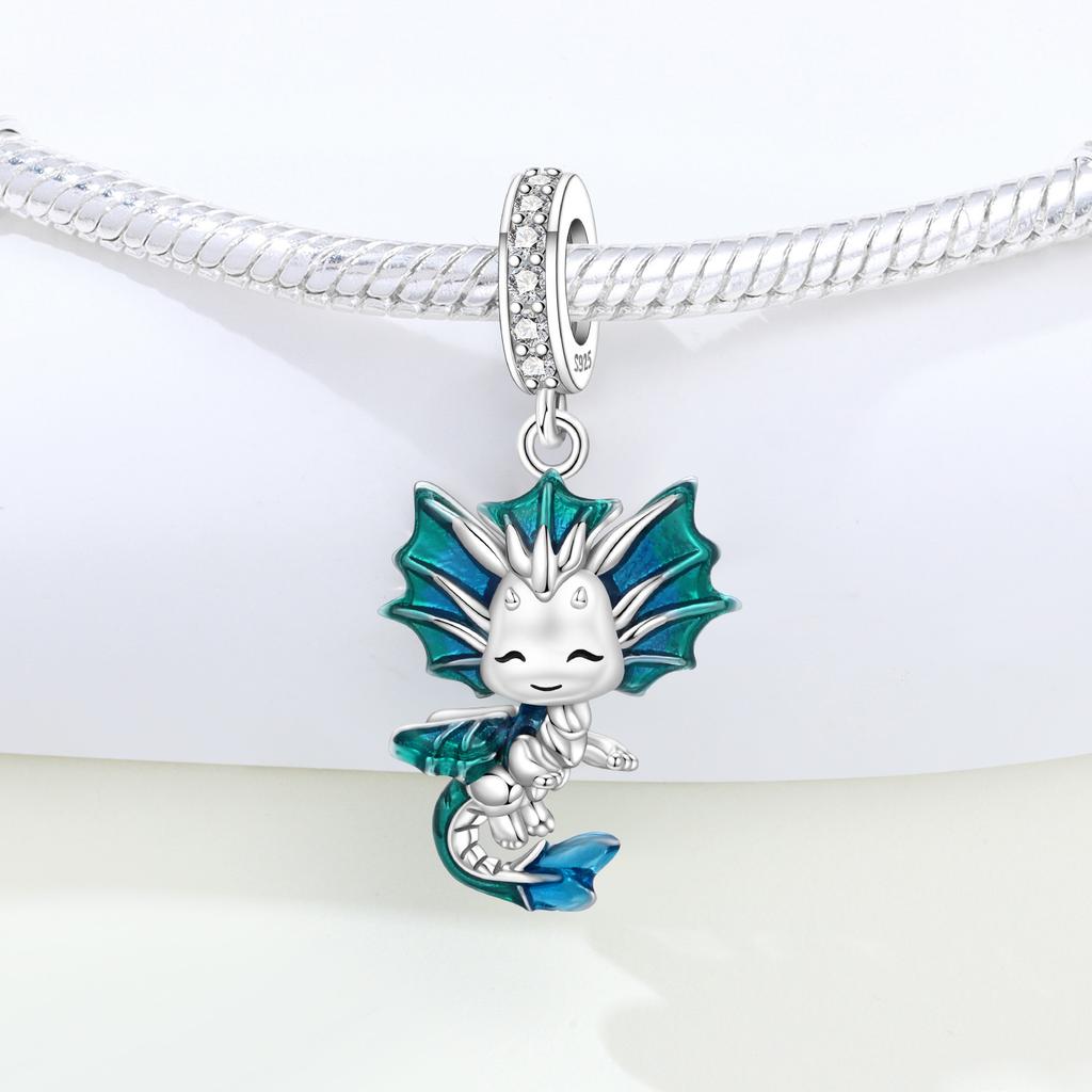 Copper Blue Little Dragon Animal Beads Original Pendants Bracelet Charm Jewelry Party Diy Trendy Gifts