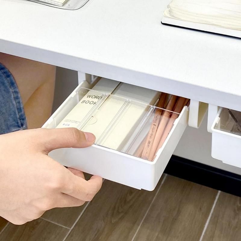 Under Table Hidden Drawer Adhesive Storage Box Office Desktop Large-capacity Stationery Cosmetics Table Bottom Organizer Shelf