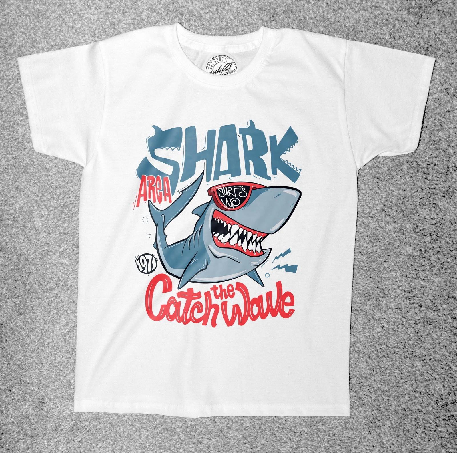 Funny Catch the Wave Surfing 001 Shark Childrens/Kids Adult t shirts/t-shirts 120