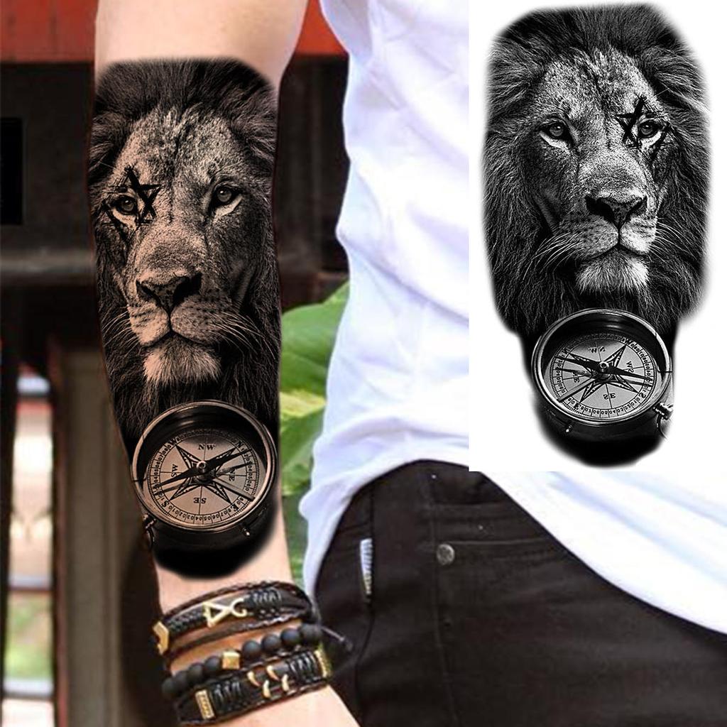 8 Sheets Black Skull Temporary Tattoos For Adults Women Man Fake Animal Tattoo Sticker Wolf Tiger Tatoos Gangster Flower Fashion