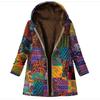 Vintage Floral Fleece Jacket for Women Warm Hooded Long Sleeve Coat with Pockets Casual Fashion Zipper Outerwear