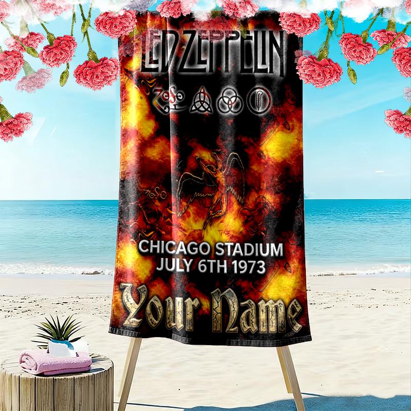 Name Custom Band Led-Zeppelin Print Beach Towel, Large Soft Quick Dry Towel for Beach Camping Swimming