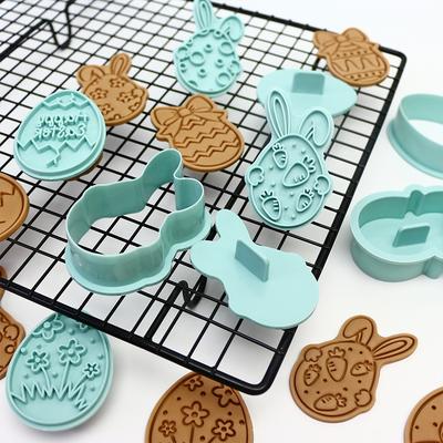 Ausstecher Ostern Stempelform Kunststoff 3D Cartoon Hase Ei Keksform Süßwaren Backen Gebäck Backformen Partydeko