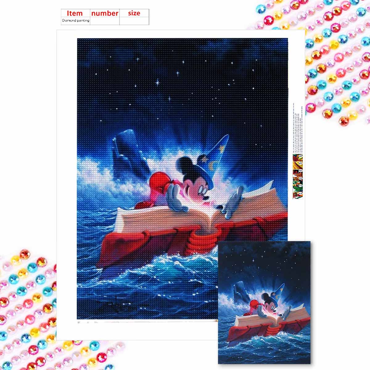 

5D Diy Diamond Painting Mickey Reading A Book Full Drill Rhinestones Mosaic Embroidery Handmade Products Home Decor Gift Round 20x30cm