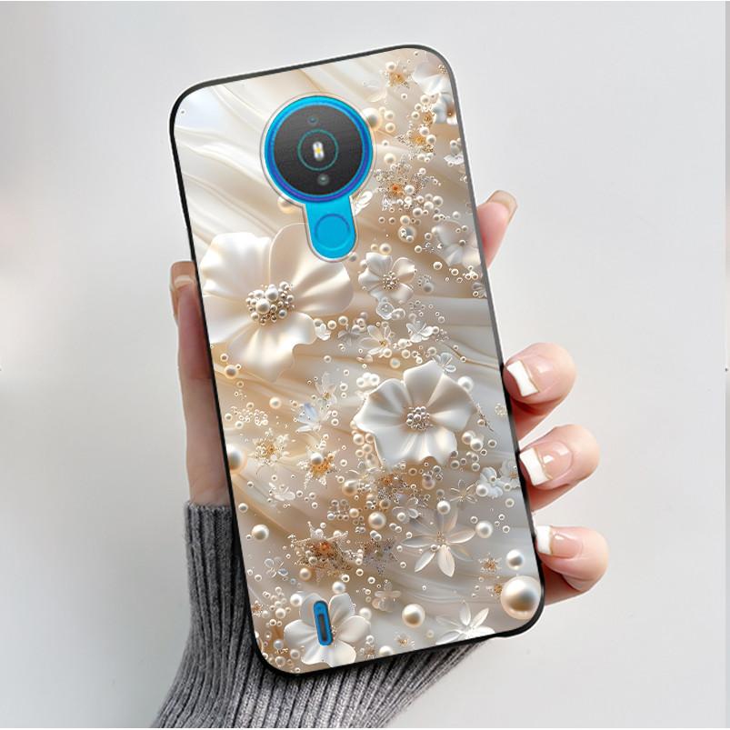For Nokia 1.4 TA-1322 Nokia 3.4 TA-1288 TA-1285 TA-1283 Case Fashion Flower Painted Phone Casing Black Soft Silicone Back Cover