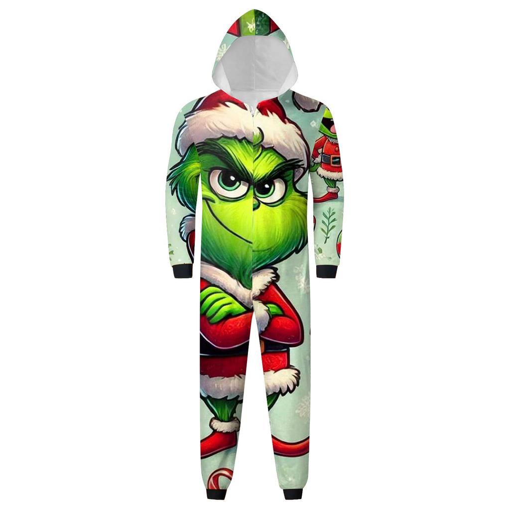 Kids One Piece Hooded Jumpsuit Zipper Front Coverall Pajamas Long Sleeve Full Body Sleepwear for Home Use