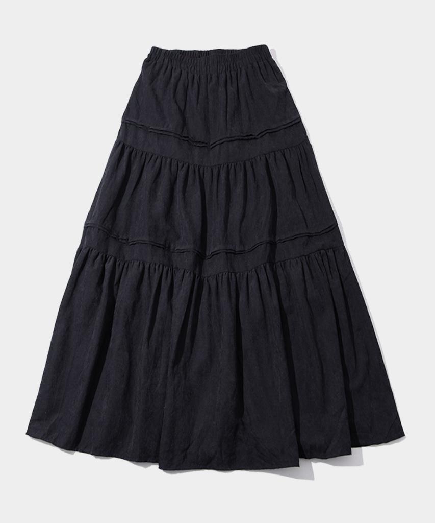 Place Studio Slim Fit Basic Winter Tiered Elastic Long Ruffle Skirt [White]