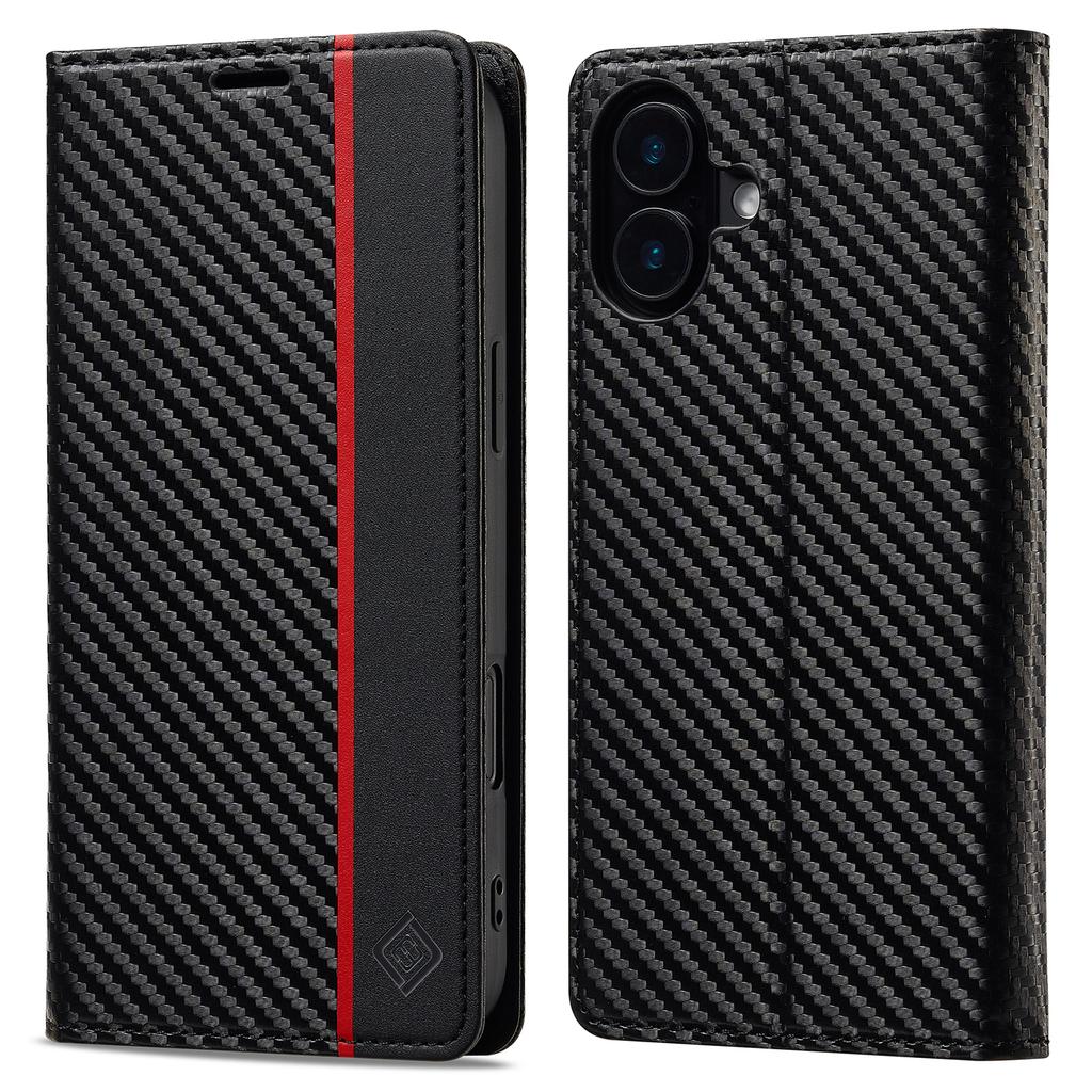 LC.IMEEKE For iPhone 16 Plus Case Carbon Fiber Texture Phone Cover Stand Card Holder