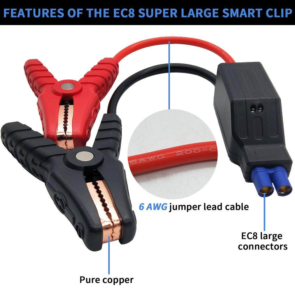 COSSIFTW 12V EC8 Jumper Cable Clamp Protections Smart Booster Jumper Cable Intelligent Alligator Clamps for
