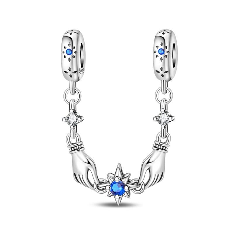 925 Silver Safety Chain Charm Bracelet Set Clover Lock Key Bear Peace Dove Fruit Decoration Beaded Fine Jewelry Gift