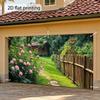 One 2D Flat-printed Floral Garden Path with Pink Roses, Bamboo Fence, Garage Door Banner -.