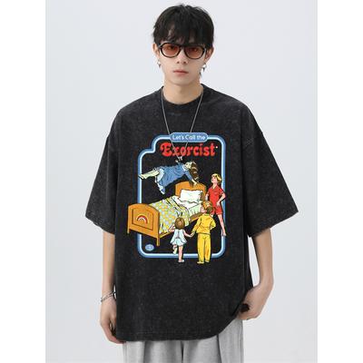 Laten We De Duiveluitdrijver Bellen Gewassen Retro Heren T-shirts Losse T-shirts Katoen Ademend T-shirt Oversized Tops