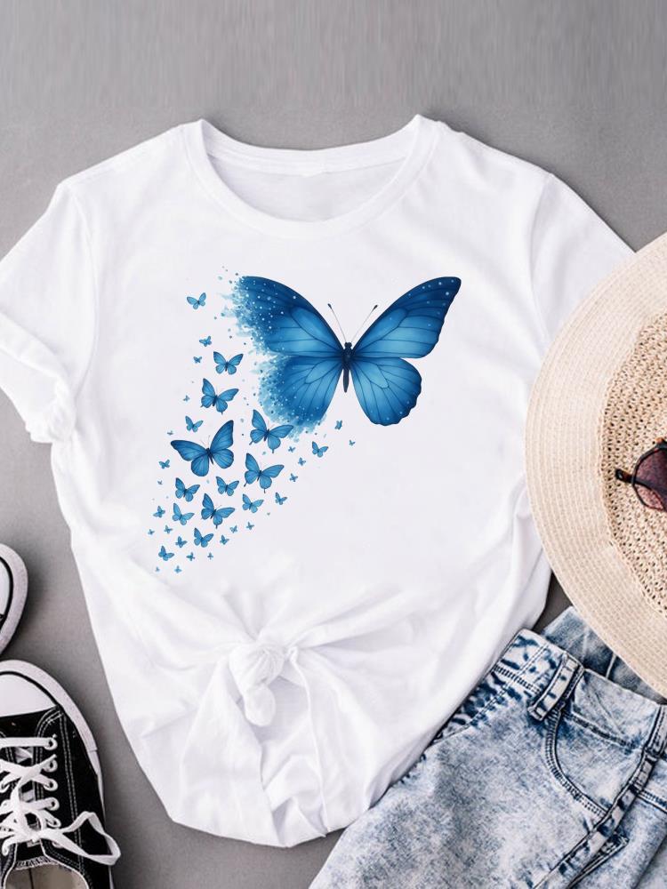 (Asian Size) Sweet Love Heart Trend Print Casual Top O-neck Short Sleeve T-shirts T Graphic Tee Fashion Female Women's Clothing