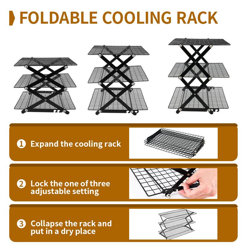 Collapsible 3-Tier Cooling Rack, Nonstick Expandable Stand for Cakes, Cookies, Pastries - Space Saving, Easy Storage