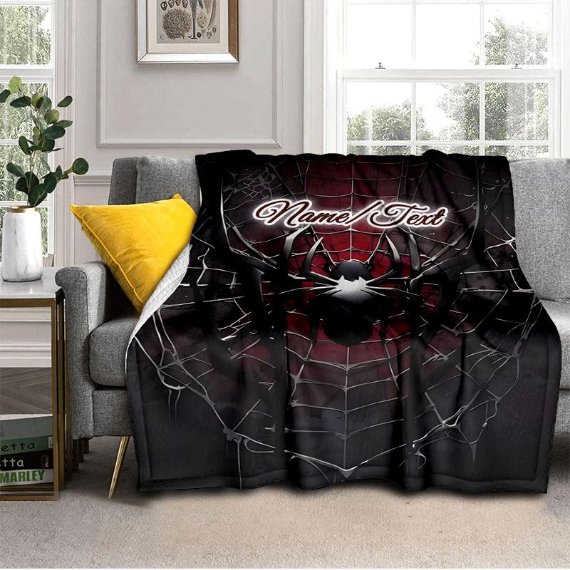 1PC Custom Name Spider Web Outdooor Flannel Blankets Throw Blanket All-Season Throw Gift Bedspread for Couch, Bed, Camping Holiday Birthday Gift