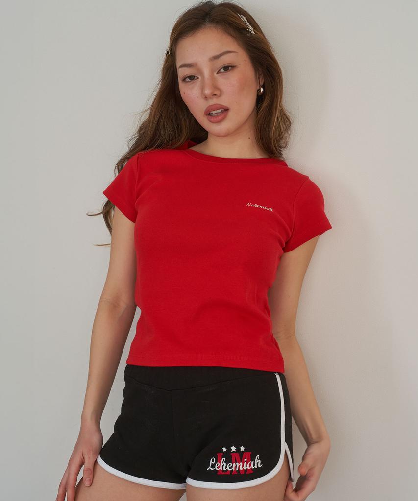 Leuhemia Embroidered Logo Crop T-Shirt_ Red