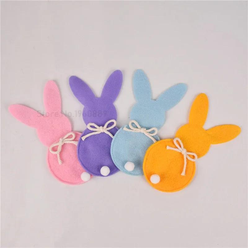 6Pcs Easter Bunny Felt Cutlery Holder Bag Happy Easter Decorations for Rabbit Tableware Knife Fork Cover Bag Party Accessories