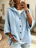 Plus Size Women'S Casual Solid Color Hooded Sweater Open Cardigan Jacket Coat Button Drawstring Warm Soft Spring Autumn Winter Versatile Pullover