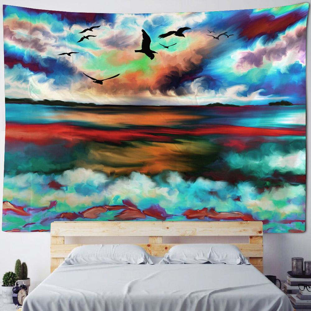 Sea oil painting tapestry, waves, sunrise, bohemian, hippie, wall hanging, home, bedroom, living room, aesthetic decoration