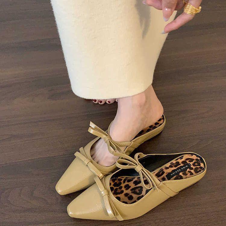 Trendy brand French bow Mary Jane half slippers women's shoes increase height spring and summer new bag head cool slippers single shoes women