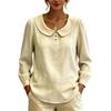 Women Long Sleeve Blouse Loose Fit Peter Pan Collar Shirt Breathable Puff Sleeve Top Casual Workwear