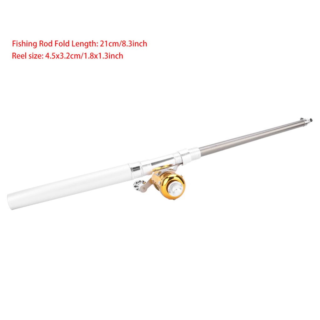 Mini Portable Telescopic Pocket Pen Shape Fishing Rod Pole & Fishing Reel(silver)