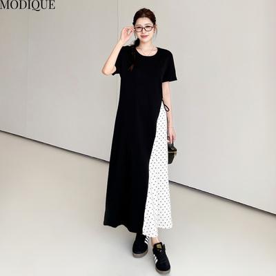 MODIQUE Summer Plus Size New Women Loose Elegant Dot Printing Patchwork Long Dress Female Casual Short Sleeve O-Neck Dresses