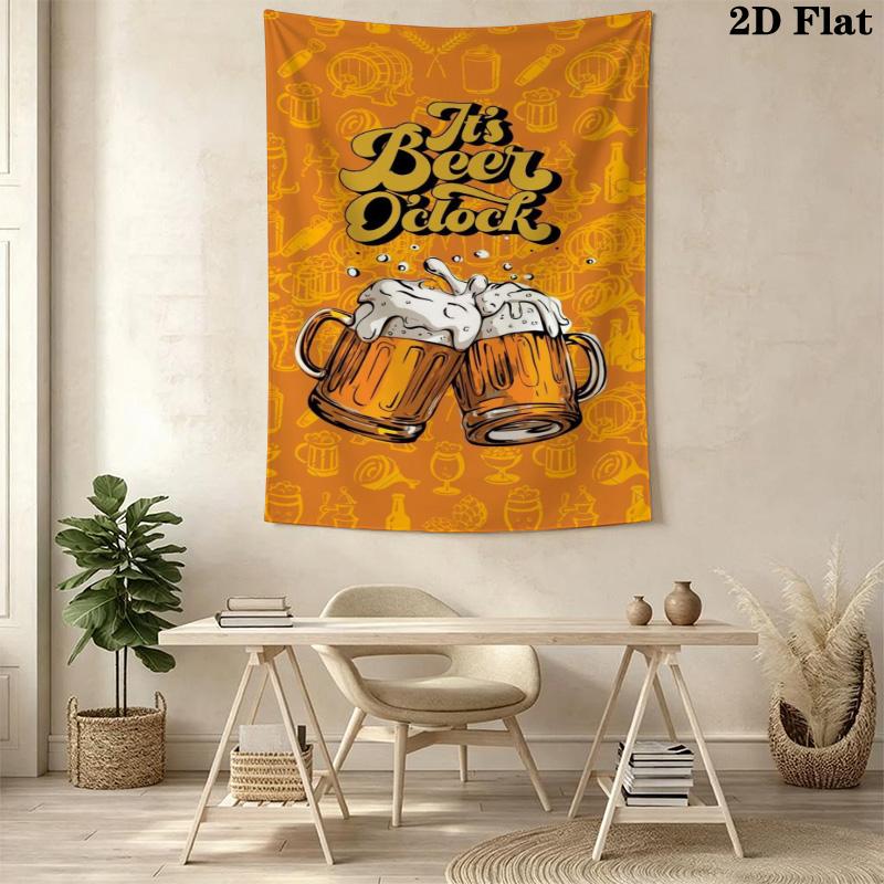 Vintage Bartender Beer Tapestry, Retro Pub Beer Mug Recipe Art Wall Hanging for Basement Bar Room