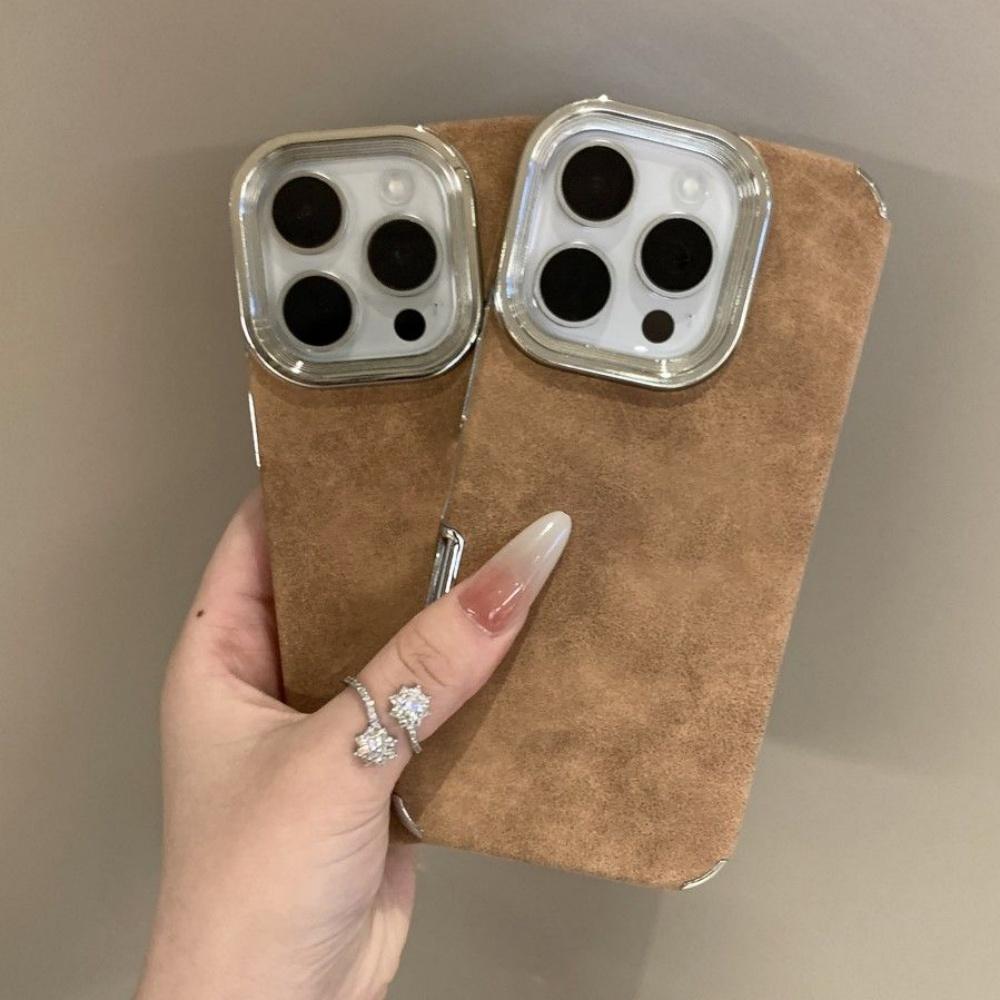 Luxury Business Leather Pattern Protective Phone Case For iPhone 14 16 Pro Max 15 13 12 Plating Lens Simple Solid Color Cover