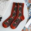 1 par middels lange, varme sokker til kvinner, med blomstermønster og etnisk trykk, crew socks for høst og vinter