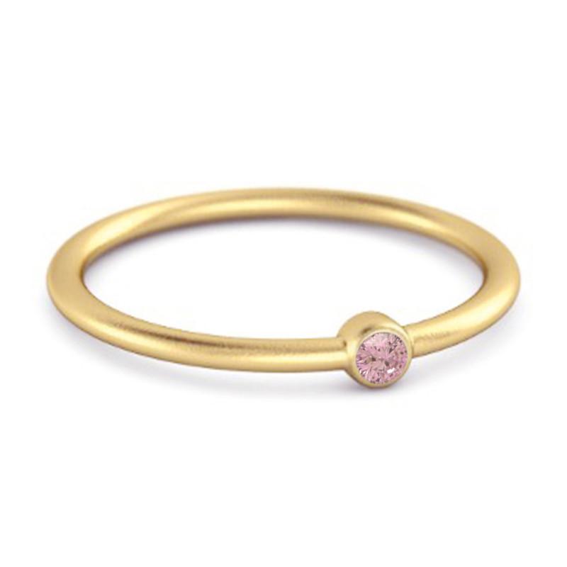 Pink CZ Round Minimalist Bezel Set Women Wedding Ring  - 925 Sterling Silver Gold Vermeil