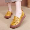 Spring and Summer Genuine Leather Mother's Shoes Women's Korean Version One Foot Kick Round Toe Hollow Single Shoes Women's Casual Shoes Hole Shoes
