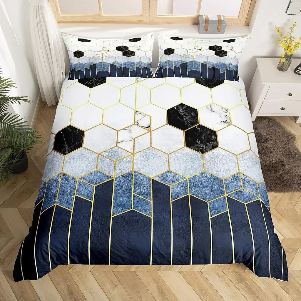 Geometric Duvet Cover Multicolor Honeycomb Hexagon Bedding Set Geometric Theme Metal Texture S