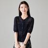 Round neck single breasted hollow knitted sweater for women in spring 2026, fashionable and versatile, slimming casual top