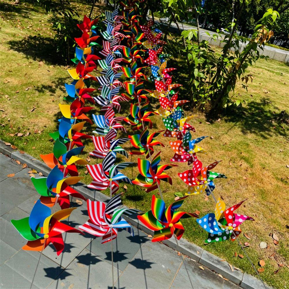 10pcs Handmade Striped Circular Wire Rope Windmill Colorful Suspension Windmill Yard and Garden
