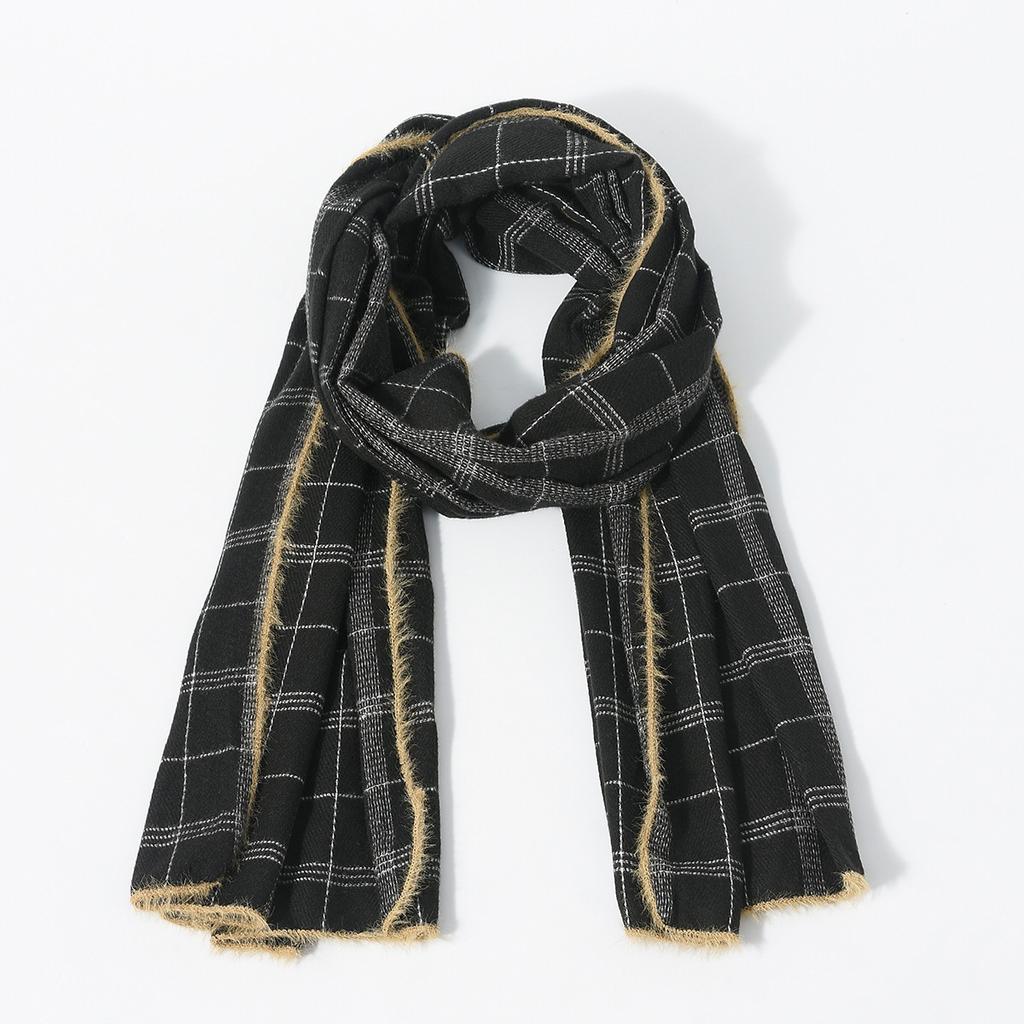 Men's Classic Plaid Patchwork Fleece Scarf New Warm Autumn and Winter Scarves